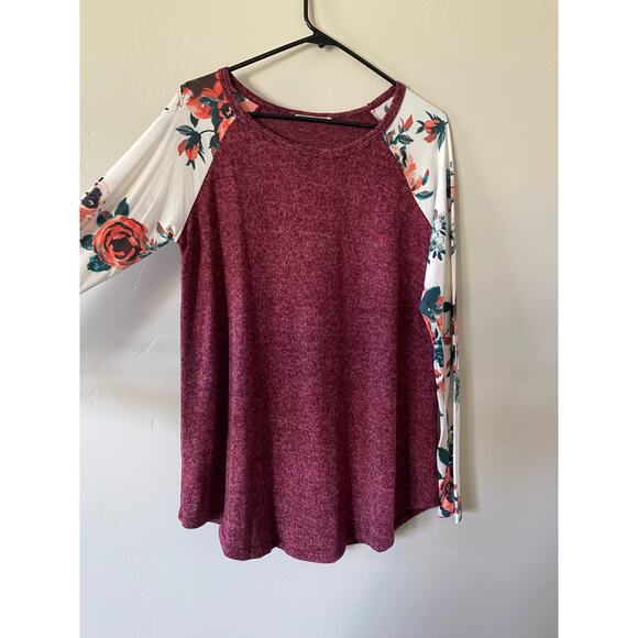 Flowy Maroon Floral Women's Fall Blouse - Picture 3 of 6